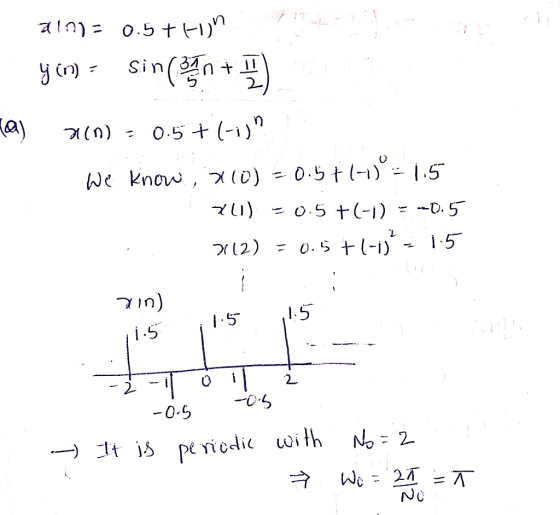 ain)= 0.5+ EDn y cr) = sin n +) y (n) 0.5+ (-1) We know, xl0) = 0.5+(-1)°= 1.5° 0.5 +(-1) -D. 5 X12) = 0.5 +(-1)* - 15 1.5 1