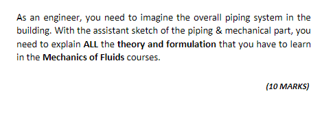 As an engineer, you need to imagine the overall piping system in the building. With the assistant sketch of the piping & mech