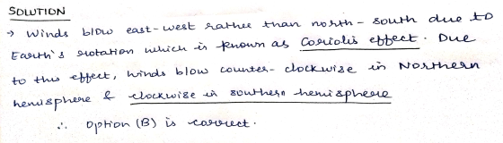 SOLUTION - winds blow east - west rathee than north-south due to Earths erotation which is known as Coriolis effect. Due to