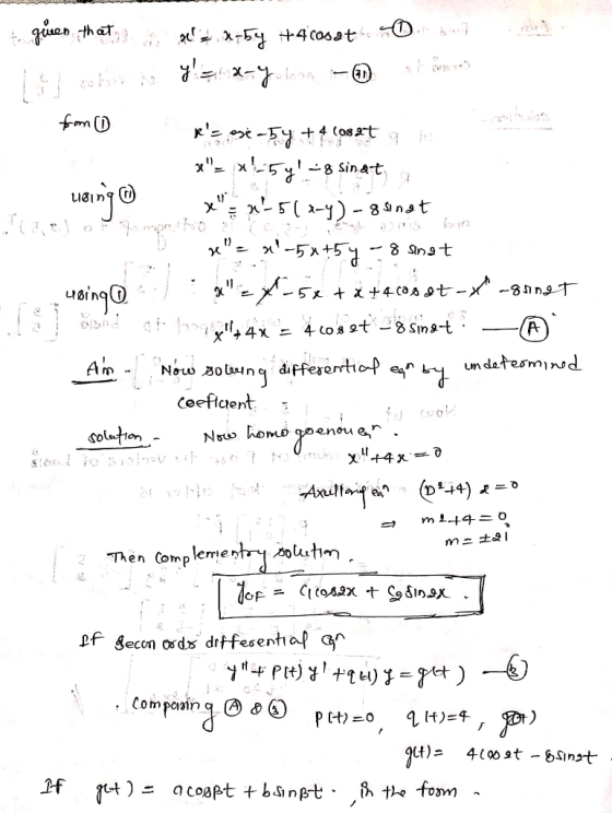 Jien that +4cos8t +4 Co8rt G -8 Sina-t 8 SI nt 3 Sing t x= singO oF ,4x= 4 0s 2t- Sima-t 20 nq differemtiof en y umdetesmiwd