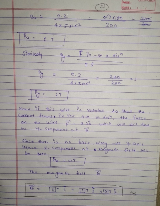 PAGE: DATE o2 Y100 2o0 0.2 n-ve X-din O.2 r is no faxce clong netic-field wu rn