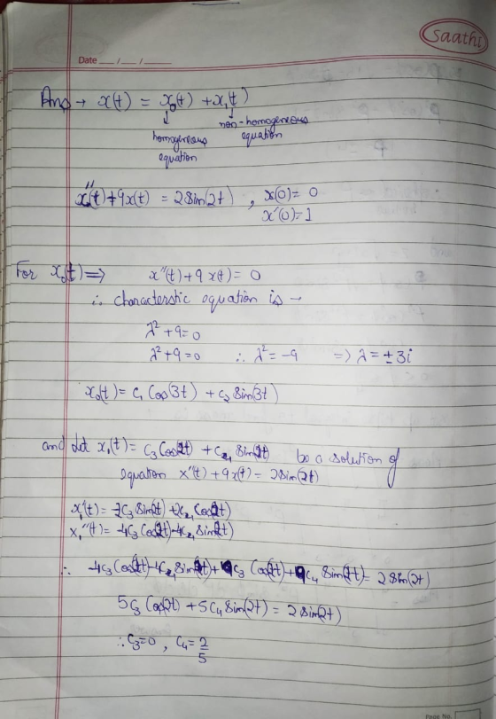 Gaathi Date- And + X(t) = Kost) +a,t). __ non-homogeneous equatio homogeneous equation xt9x{t) - 281067), XO)= 0 X01 For xot)