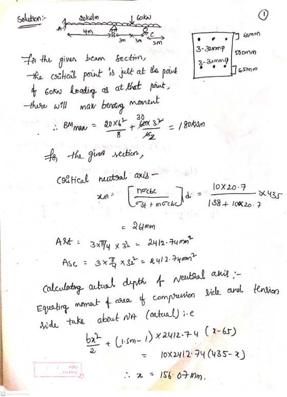 solution: Lokali I GOKN 0 65mm 3m C 2m . . 3- 32mg Soomm 657 there will max 30 BM man + box 32 for the given beam section, th