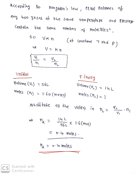 According to Avogadros law, equal volumes of any two gases at the same temperature and pressure contain the same number of m