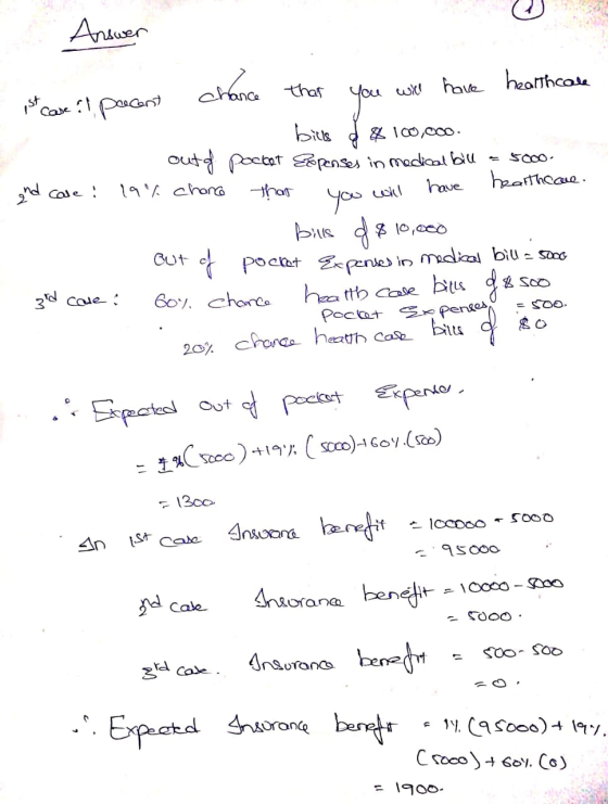 . Answer - ist case it pacent chance that you will have healthcare bills $100,000 outo poccat Sopenses in medical Bill = 5000