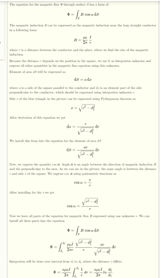 The equation for the magnetic flux through surface S has a form of 0 = / B cos ads The magnetic induction B can be expressed