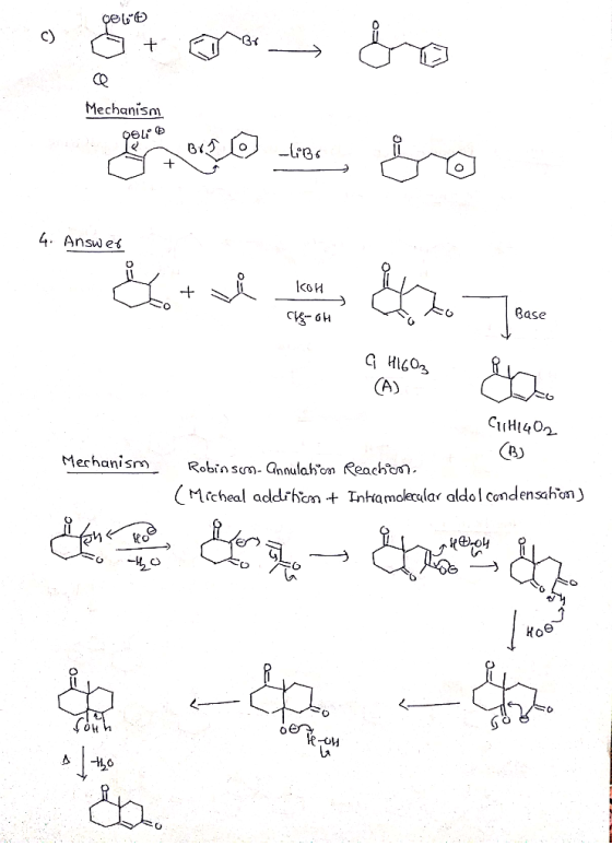 Mechanism 4. Answer * なんとなー KoH ck- би G HIGO3 (A) CirHlqOz Mechanism Robinso- Annulation Reach co. (Micheal addition + Intra