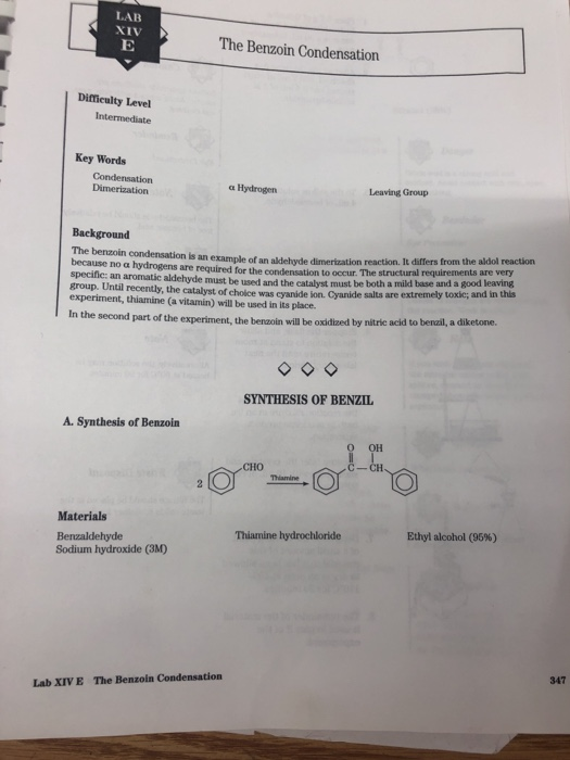LAB The Benzoin Condensation Difficulty Level Key Words Dimerization a Hydrogern Leaving Group Background The benzoin condens