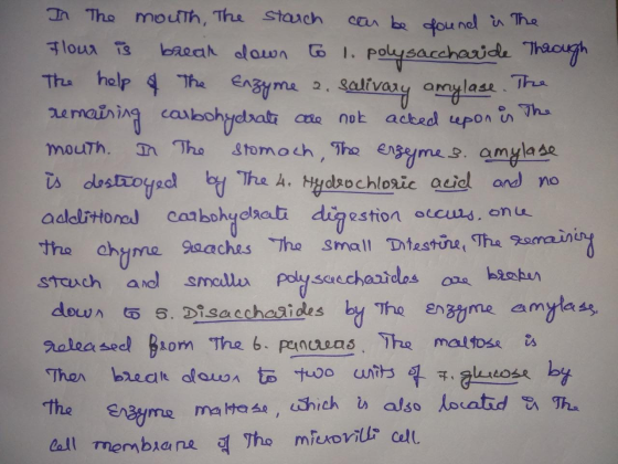 In The mouTh, The Starch STr be founel i The Flour Ts baeah alauwn I Polysarcharide Thaough The help The engyme , alvaryamyla