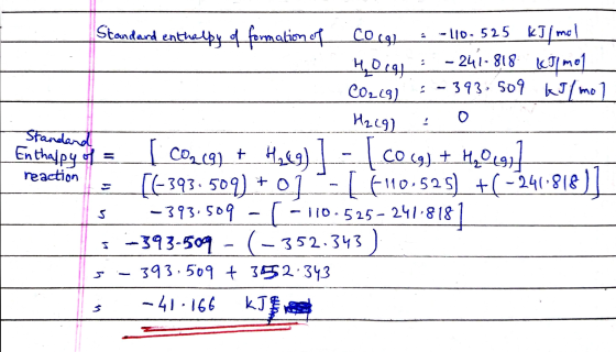 Standard Standard enthalpy of formation of cocq CO 697 -110.525 kJ/mol Hocq : - 241.818 kJ/mol_ CO2(g) - 393 509 kJ/mol H₂(g)