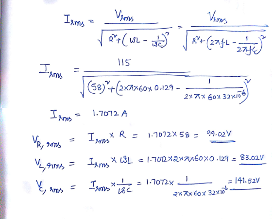 VA I, ns 11S 2,77% 6ox 32x10 1.7072 A x R = 1.7072x 58 = 99.02V 141, 52V C, In> Ams ZXRx60x 32x10