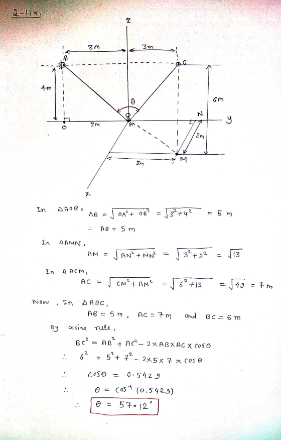 LETALS 2-114. 3 m 3m OST- t y 3mM In DAOB, AB = 1 OA²+ OB² = 3 +42 = 5m AB= 5 m In DAMN, AM = JAN*Max = J 3²+32 = STB In AACM