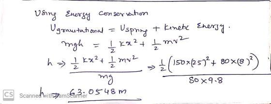 2 z Using Energy conservation Ugrautational - Uspning & Kinetic Energy. migh 1 kx² + 1 mrz h 1 / 2 kx² + / muz į (150x2592 +
