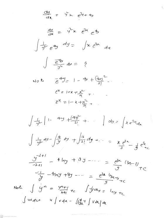 dy dx z ý a 3x + ay y²x 34 ty du It may ay = Jx cha de et y2 dy = 3 2 No te e ty = 1 - 4y + Cay 21 e z leken T. en z 21-x+0²