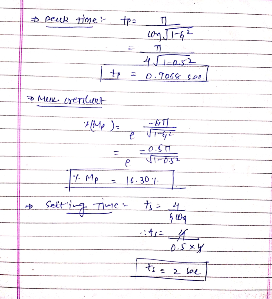 peak timer tp= I ConJ1-6² T 451-052 10.9066 seel To Meek orenturt Ma e --677 TE .o.50 -0.52 = e 7 Mp - 16.301 settling Time t