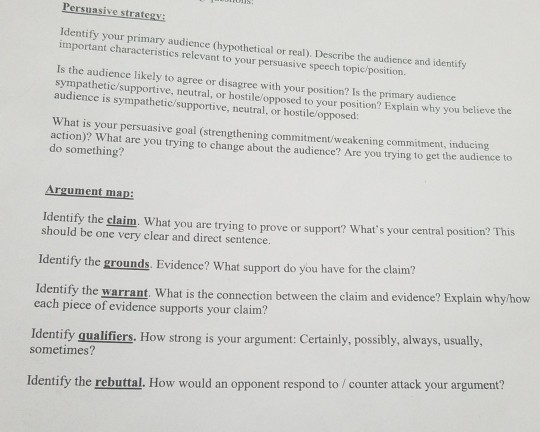 Persuasive strategy Identify your primary audience (hypothetical or real). Describe the audicnce and identify important chara