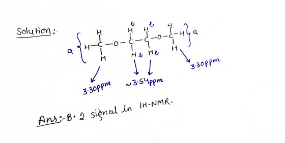 Solution: H 멋 Id-0-0 .-0- Ç 9 нь Н 3.30ppm 20ppm ~3.54ppm Ans:-8.2 signal in IH-NMR.