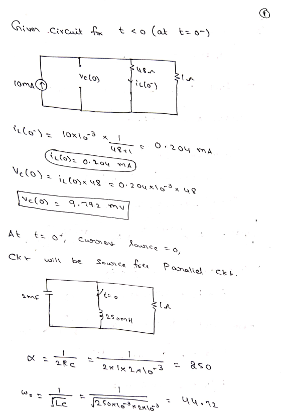 Giver circuit for tsolat t=0-) Euom Velo) 3th Coma Yillo) illola loxlo 3 x - 48+1 0.2o4 MA iccola 0.2o4 ma Velo)= ilcox 48 0: