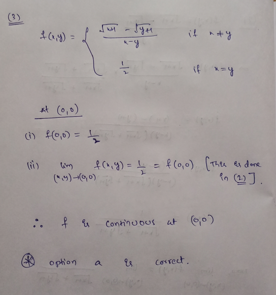 ( 3 ) 3 f(x,y) rast - JyH a-g if ney -ld if a=g At (0,0) (i) f(0,0) = 1 100- f(,)) = 1 (*.y)+(90) f(0,0) [thes es done in (2
