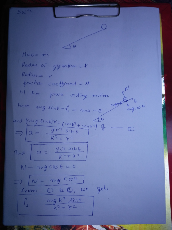Sol Radius of 9yiation K Radius Y friction coefficie吋ー从 For Pu sliy me tren motion. C 63 from dDa②), we get,