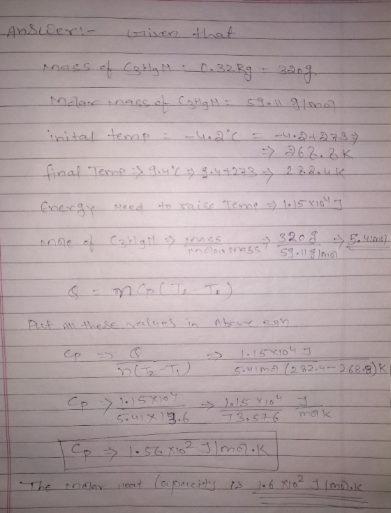 Answer ir Griven that macs of Coral - 0.32 kg - 220g عامل والعكععم عماد العلي inital temp = -4.2°C - -4.2+2 73 7 -> 262.8k fi