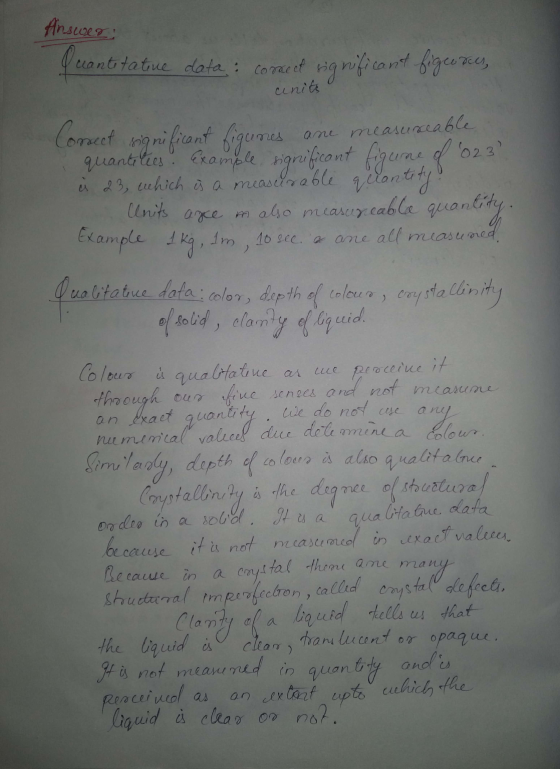Answer: & cantitative data: comect significant figures, canite Consect significa example searable qebla quanting Consect sign