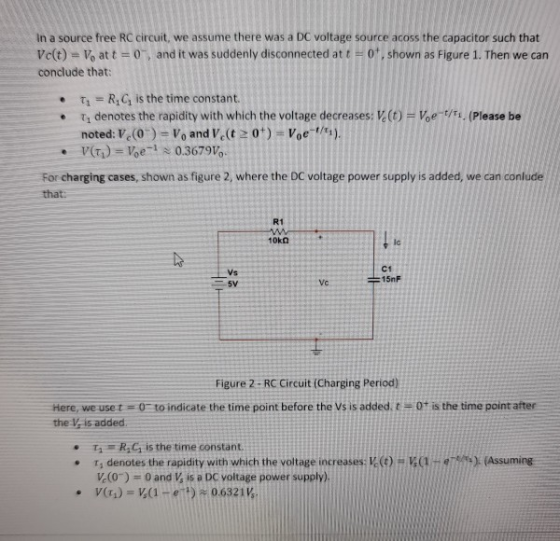 In a source free RC circuit, we assume there was a DC voltage source acoss the capacitor such that Vo(t) = V at t=0, and it w