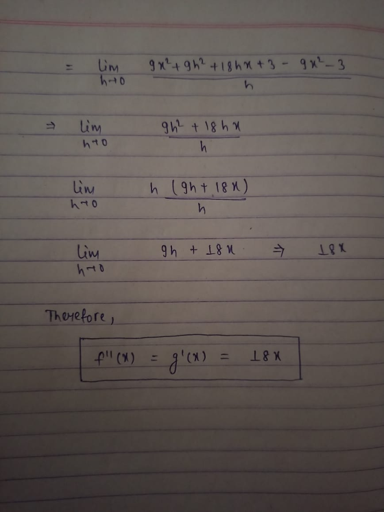 lim hro 9 N² + 9h² + 18h n +3 9x²_3 lim hto gh² + 18h n h lim h (ght 180) h hro ght 18n 18x hto Therefore, f(x) - 180 giau