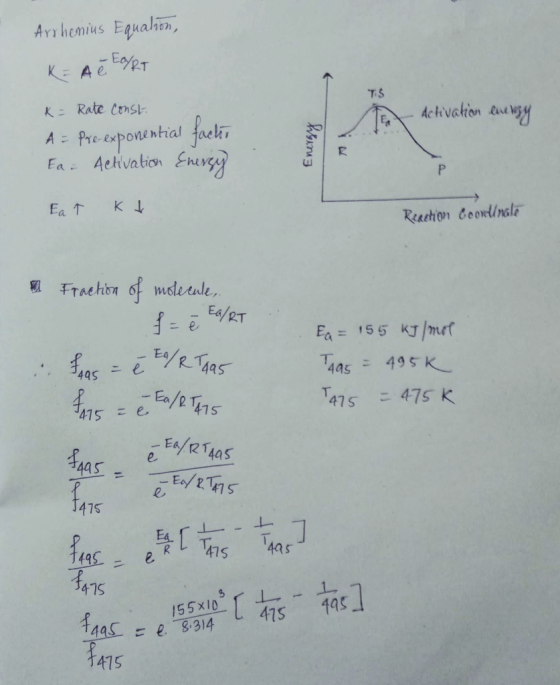 Arrhenius Equalon, K= A e Eart The Activation energy t = Rate Const. A = Pre-exponential facto Faz tetivation Energy Ea ł kt