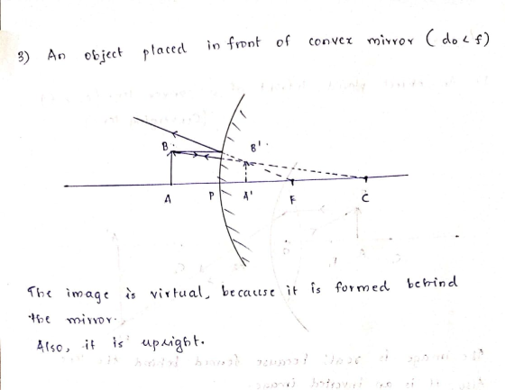 in front of convex mirror (dolf) 3) An object placed B 8 A P F The image is virtual, because it is formed behind the mirror,