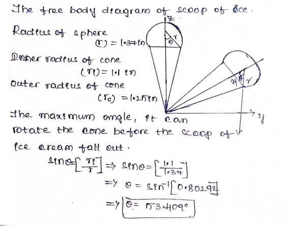 The free body diagram of scoop of ece. Radeces of sphere . = 103710 Pomer radeus of cone cre = 10120 Outer radius of cone Cro