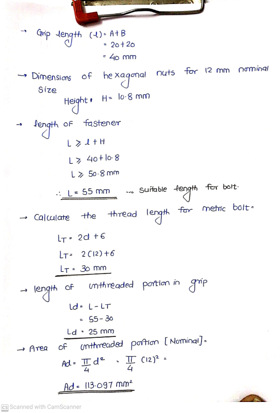 Grip Length (4)= A+B 20+20 : 40 mm nominal of nuts for 12 mm Dimensions Size he xagonal H = 10.8 mm Height: 9th of fastener l
