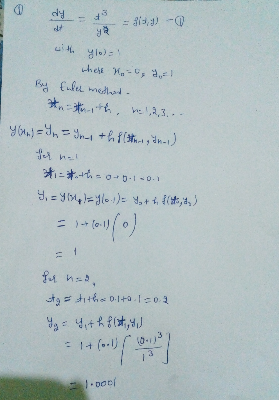 3 - 81,d)Q with where Mo-o By Euler mehod tn-h+h hel2,3, )=h +h f,n-) 1 itho+0-1 -0.) - 1+ (01) 1 g=tithe 0.1+0.0. (0-113 =1+