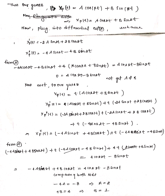 Оы quяRs, Хр Not elugs nFo arfte plt) A CoAst + B ingt vto differertiap eq plug eh au Nous - 4 A SInst- 4 B Snat 4 to 9t-8&in