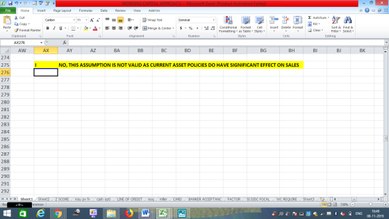 WORKING CAPITAL APPROACH - Microsoft Excel (Product Activation Failed) Review View Add-Ins File Home Insert Page Layout Formu