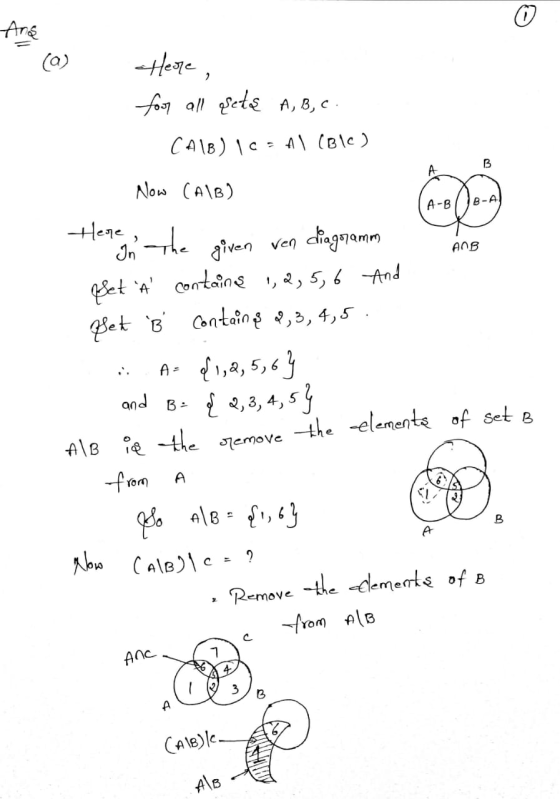 Here, A-B ANB for all getę A,B,C. CA1B) 10=AI (BIC) Now (A1B) Here the given wen diagramm Bet t contains 1, 2, 5, 6 And Bet