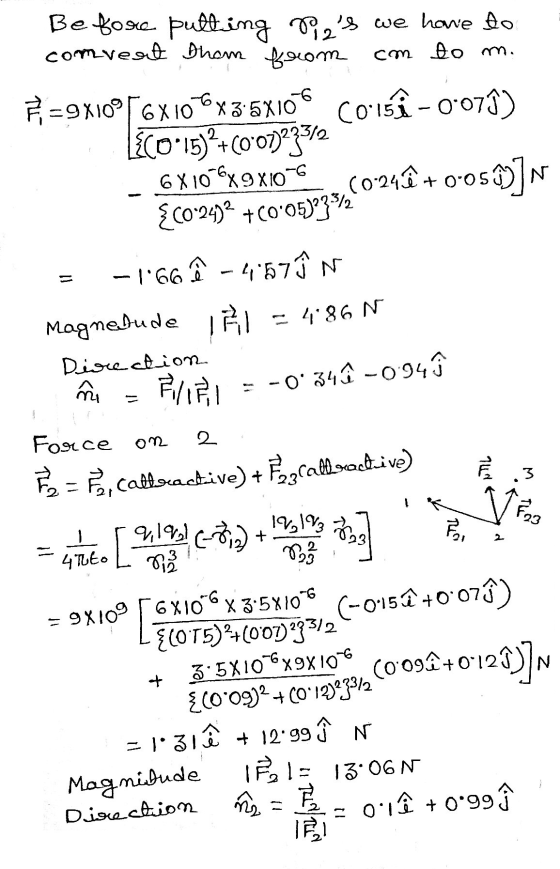 Before putting sias we have to comreat them from com to m. F,=9x10956X106x3.5X106 COlsi - 0°071) {CO-15)2+(0*0723312 6X10-6