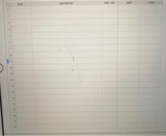 DATE DESCRIPTION POST. REF DEBIT CREDIT 1 2 3 4 5 6 7 I 1 15 18