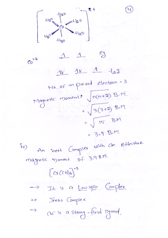 HaD H30 1 Paised electson 3 No. 0f 4n ne omet (3+3 B.M B.M 15 3.9 B.M oith an &ffective Comple magnetic omen An Fnest Df 3.9