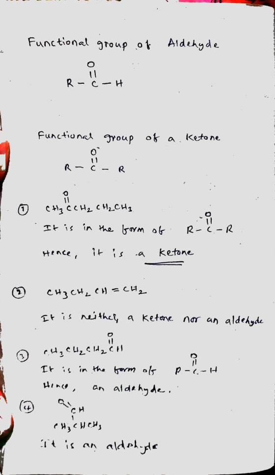 Functional group of Aldehyde 11 R-c H . functional group of a. Ketone O R- u с R 11 (tz (CH₂CH₂CH3. It is in the form of R-C-