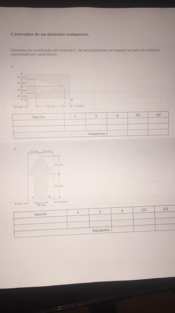 Centroides de un elemento compuesto. Determine las coordenadas del centroide C. del área sombreada con respecto un marco de r