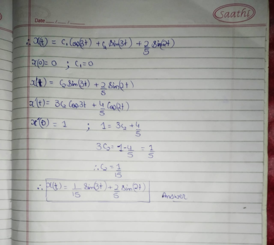 Caathi Date / 2.04) = C. Coop+) + Bin3+) + 2 8igat) xo)= 0 ; C=0 «t) = Sim (37) + 2 819Q+) la (t)= 36 69 34 + 4 60:27 x = 1=3