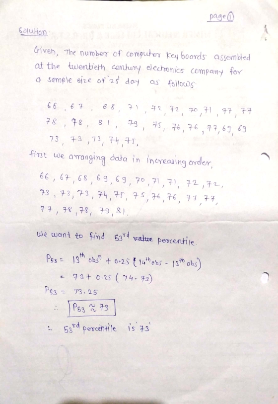 page (0) Solution Criven, the number of computer Key boards assembled at the twentieth century elechonics company for a sampl