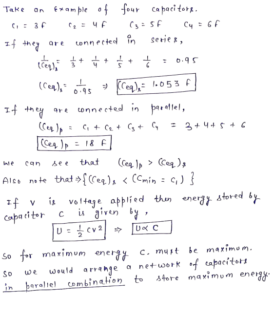Take an ci - 3f Example of four capacitors. C2 - 4F (3=5F Cu = 6 F If they are connected in degli serie & ts th at 0.95 (rea)