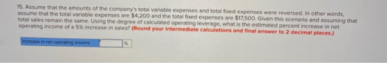 15. Assume that the amounts of the companys total variable expenses and total fixed expenses were reversed. In other words,