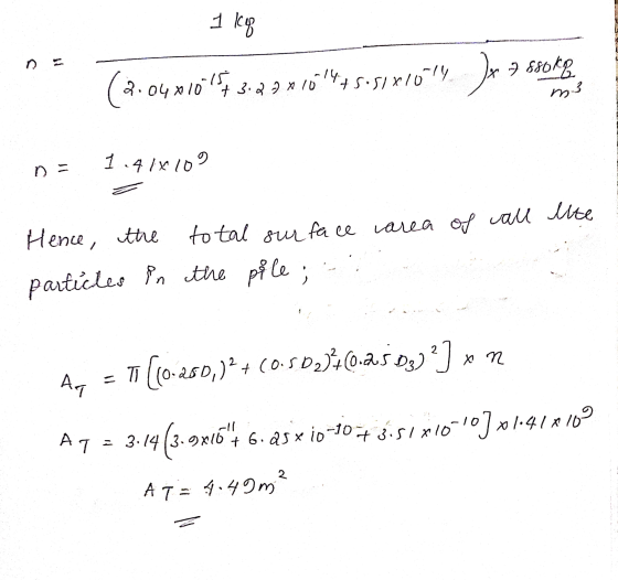 1 kg x 7 ssoke x 1015, 3.220.15 14 4 sosixioll n = 1.418109 area of all ite Hence, the total surface particles in the pile; -