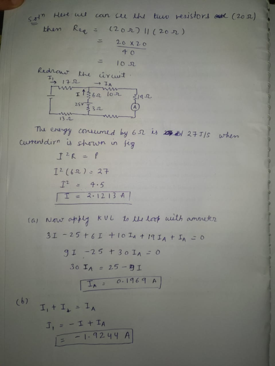 can see the Soln Here we turo resistors cet (200) then Rea = (2or) 11 (2or) 20x20 40 1or Redraw the ürmit I 172 → IA I 1 ²62