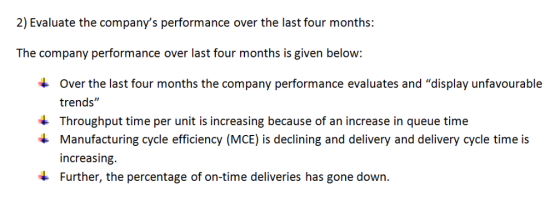 2) Evaluate the companys performance over the last four months: The company performance over last four months is given below