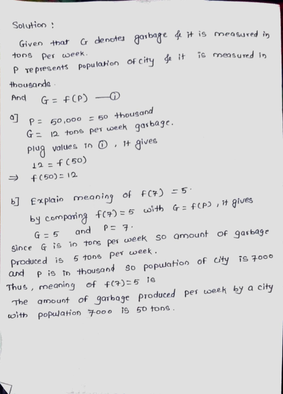 po 50,000 = 50 thougand Solution : Given that G denotes garbage &e it is measured in tons per week. is measured in pre presen