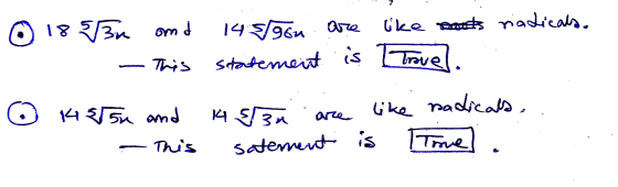 18 534 ond 14 51960 arre like mots radicals statement is Trove. This 14 /3n arte 14815n and This like radicals saterment is T